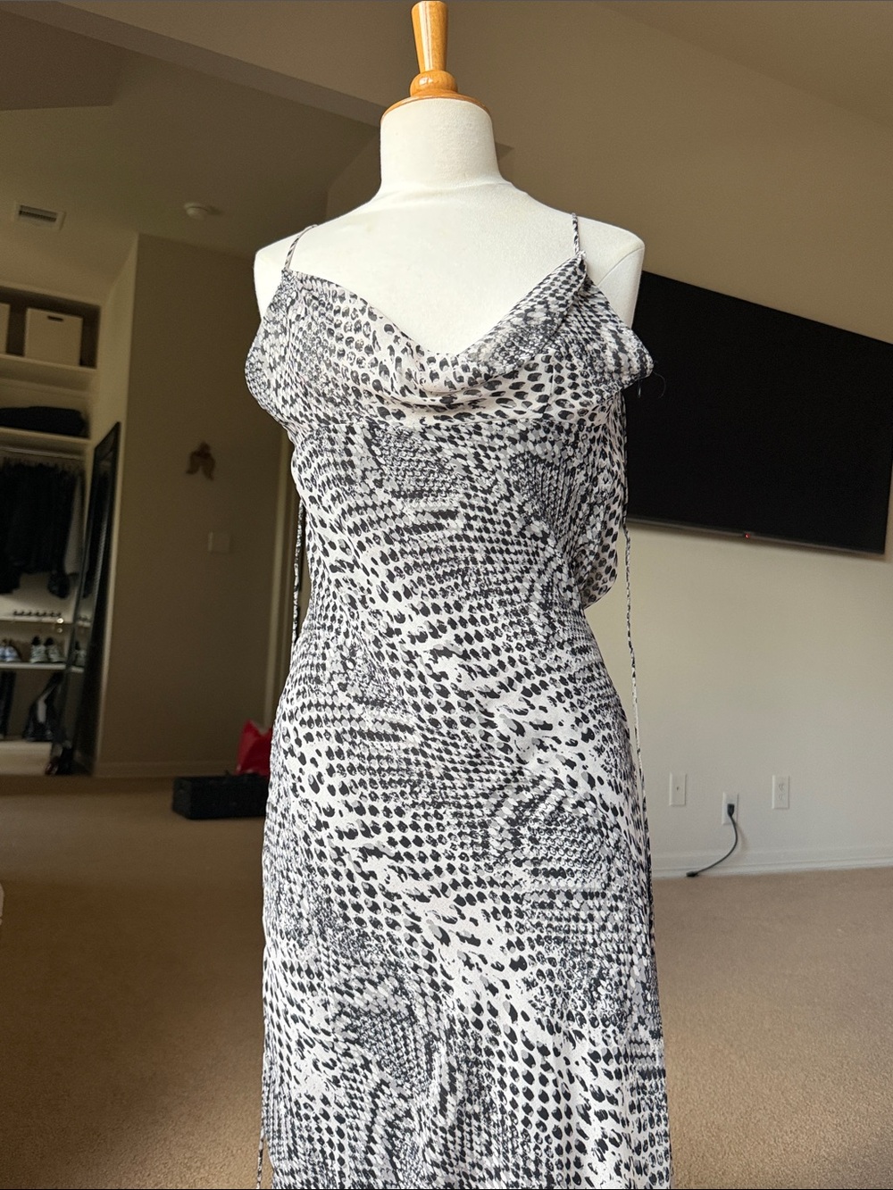 Zara Black & White Printed Cowl Neck Maxi Dress